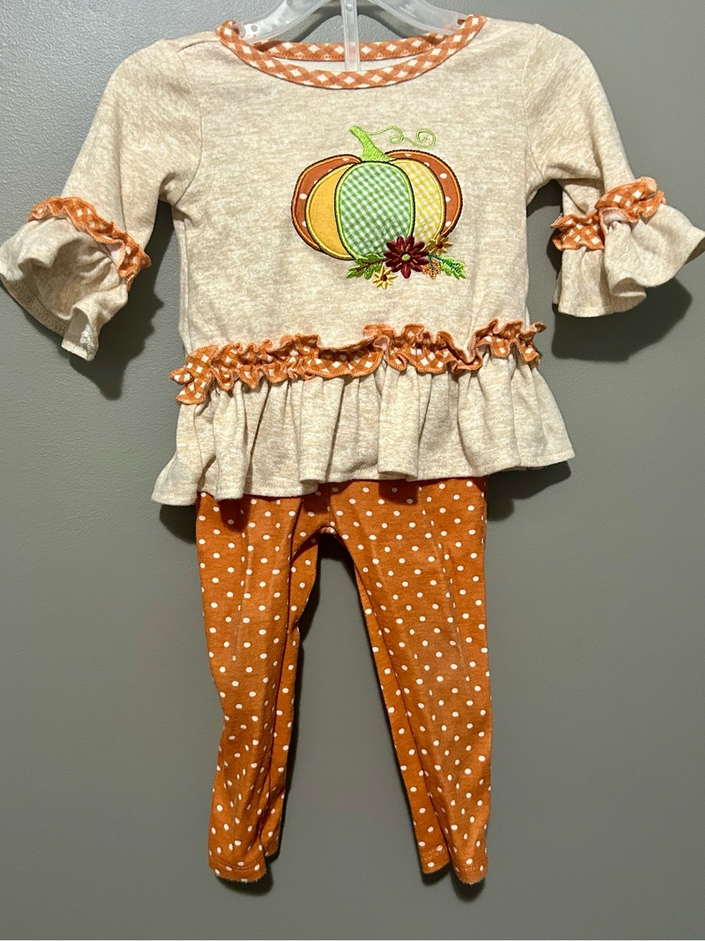 Fall Girls Cream and Orange Pumpkin Ruffle Set